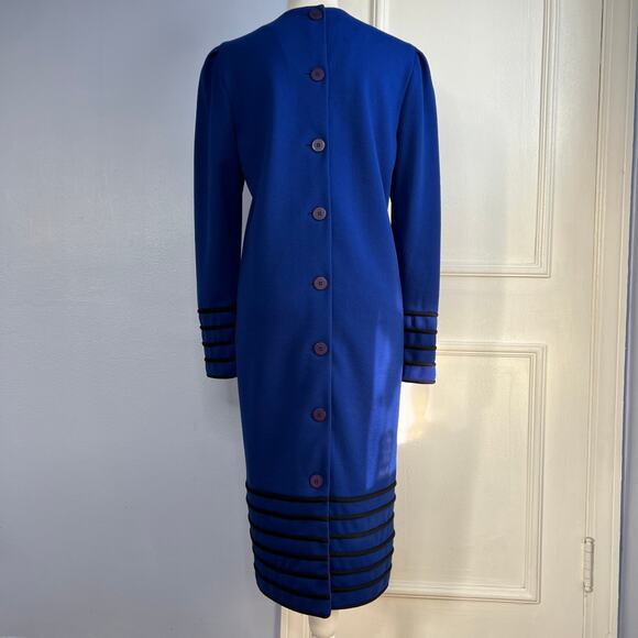 David Warren Dress Back Buttons Long Sleeve Wool Blue Vintage 80s Women's Size 8 - Picture 2 of 14